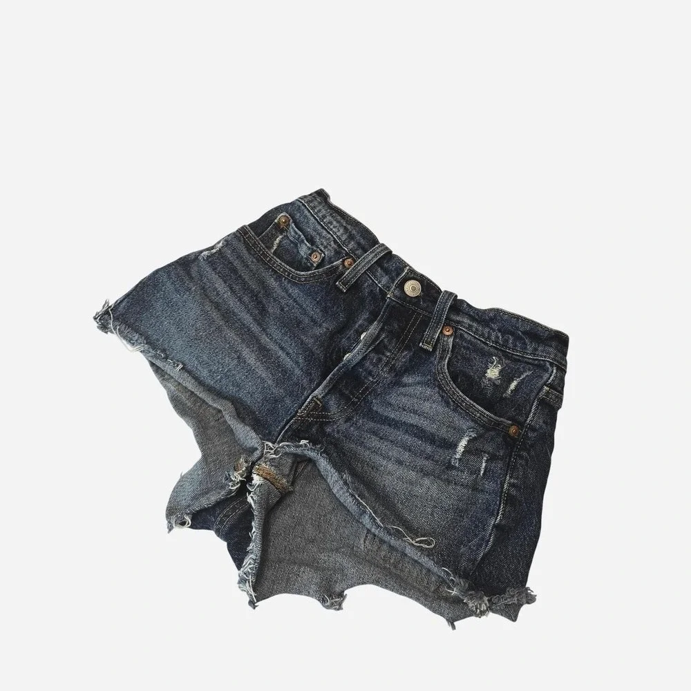 Levi's Dark Wash Short Denim with frayed hem- 24‎